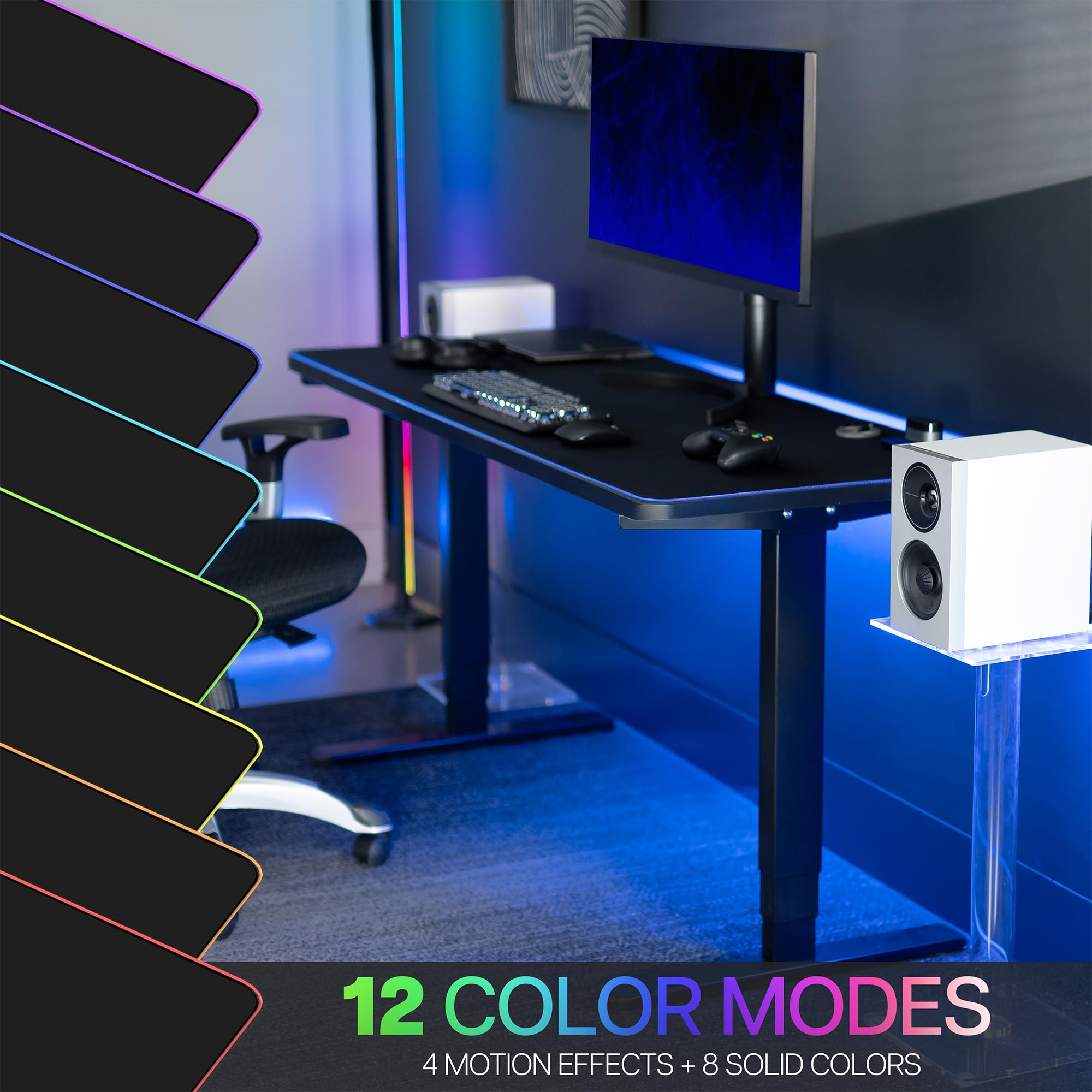 VIVO Alfombrilla de escritorio grande de 60 x 24 pulgadas con iluminación RGB para ambiente de oficina y juegos inmersivos, cubierta de mesa de mouse de gran tamaño, 12 modos de color, base