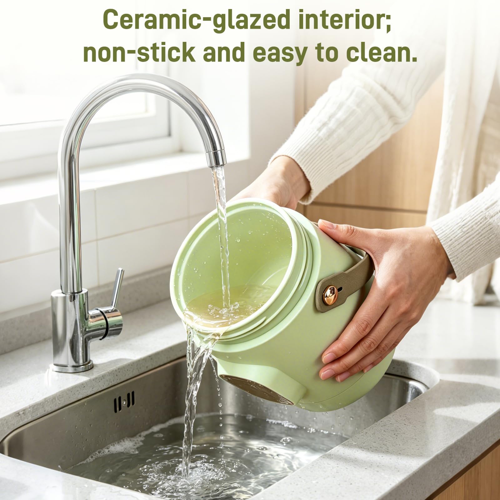 Olla eléctrica portátil de 1,2 L, con cesta vapor de acero inoxidable, cocina de viaje multifunción de 500 W, 8 funciones y temporizador inteligente 12 h, ideal para pasta, sopas y olla caliente