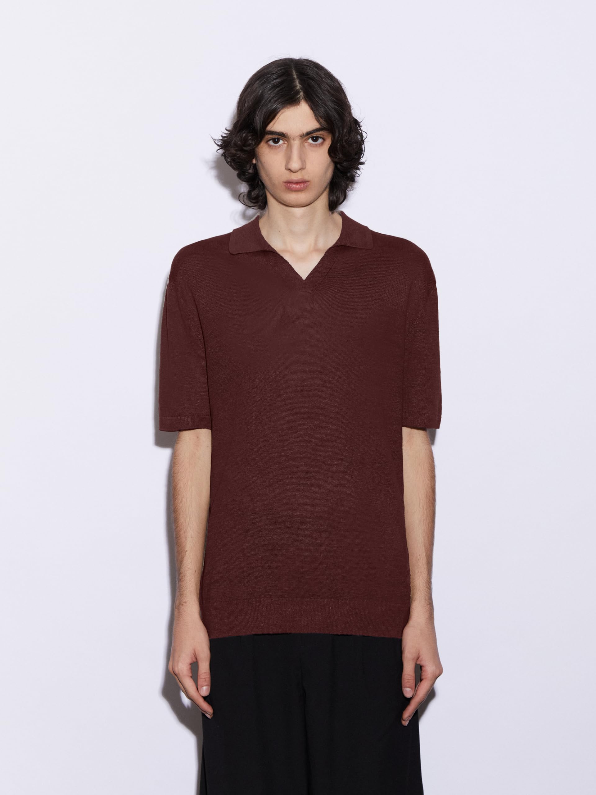 Diana Studio - Polo Senza Bottoni Rasata in Maglia, Uomo, 100% Lino, Maniche Corte, Casual Fit