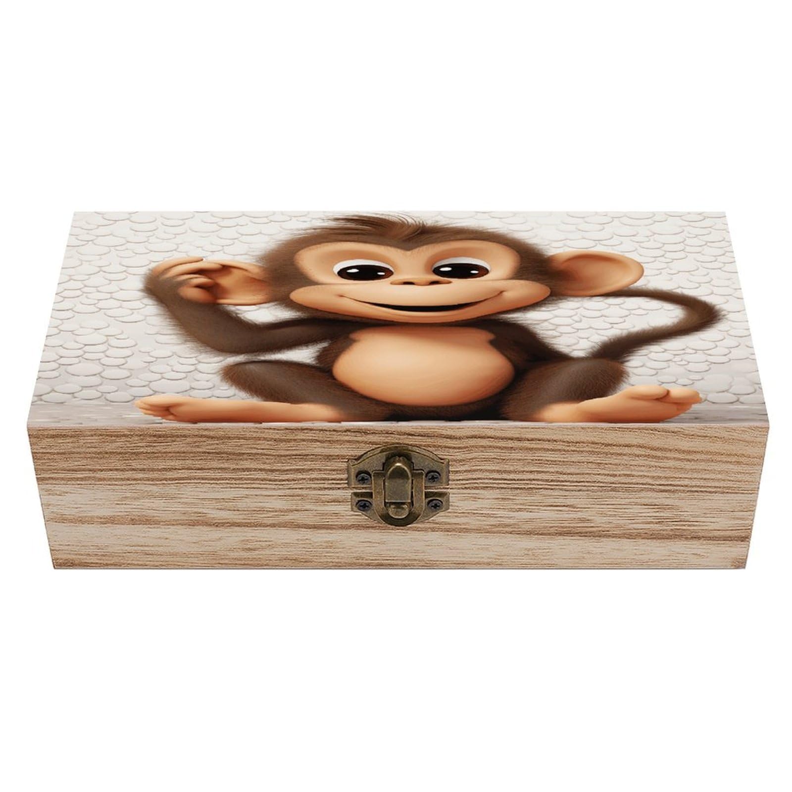 VstaDank Cute Monkey Wooden Storage Box Wooden Keepsake Box with Hinged Lid Exquisite Solid Wood Decorative Jewelry Case Memory Box for Jewelry Photos Letters Crafts Trinkets