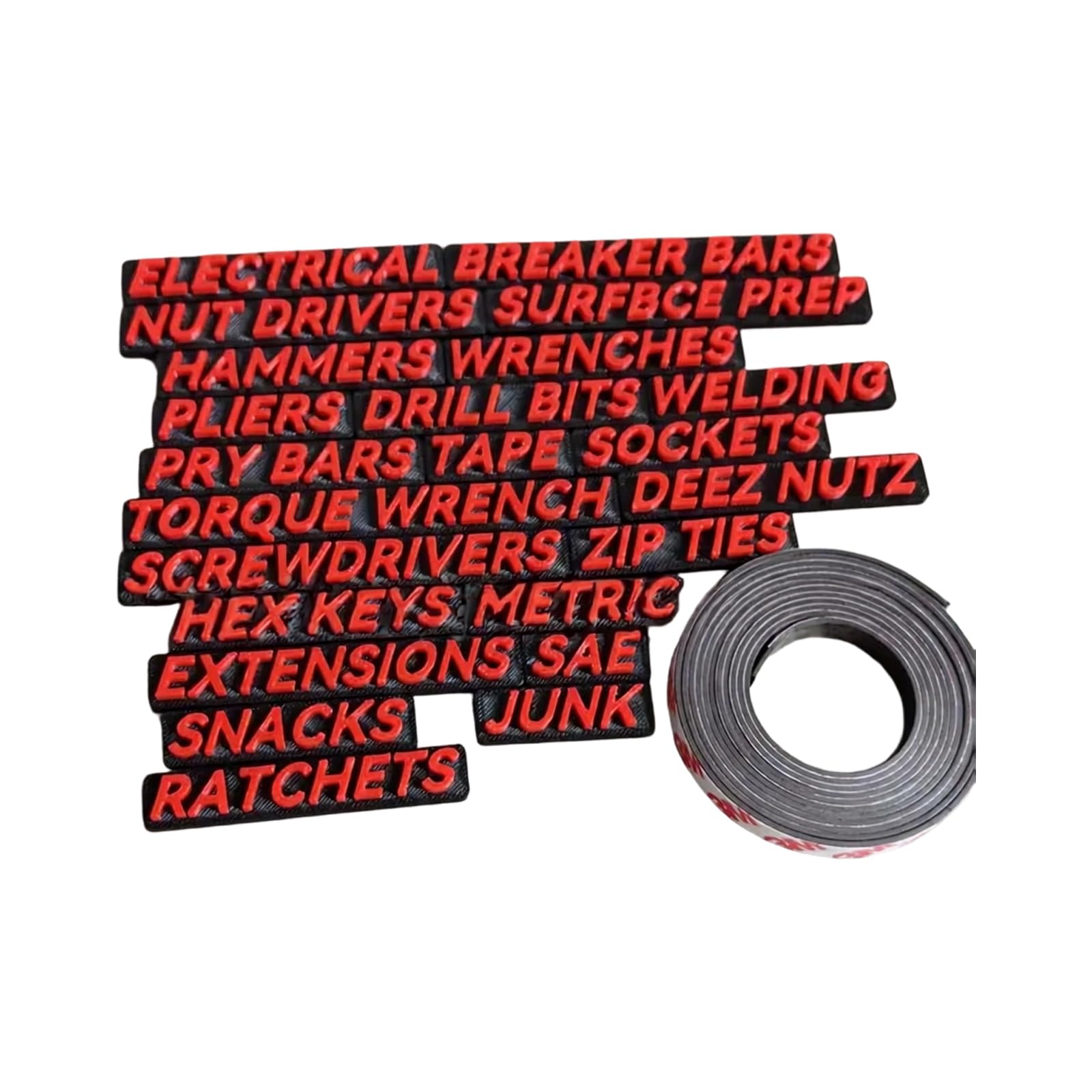 Waghaven Red 3D Printed Toolbox Drawer Labels With Raised Tool Names For Garage Drawers, Tool Chests, And Repair Areas Use Aid Toolbox Drawer Garage Organization Wrench Socket Screwdriver Pliers Labels Chest