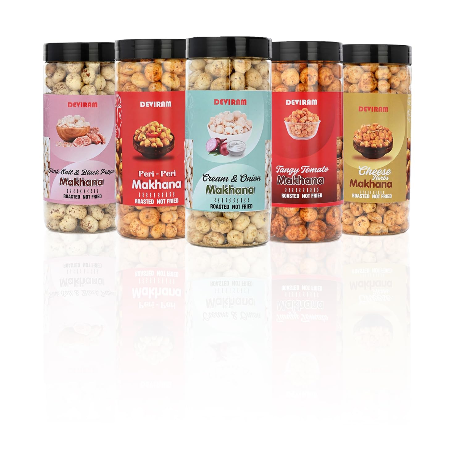 DEVIRAM Roasted Makhana Pack of 5 - Minty Pudina,Peri Peri,Tangy Tomato,Cream & Onion,Himalayan Salted Flavoured Healthy Makhana Snacks | Party Snacks| Namkeen Snacks | Puffed Snacks (B0CTFQ5FSD) Amazon Price History, Amazon Price Tracker