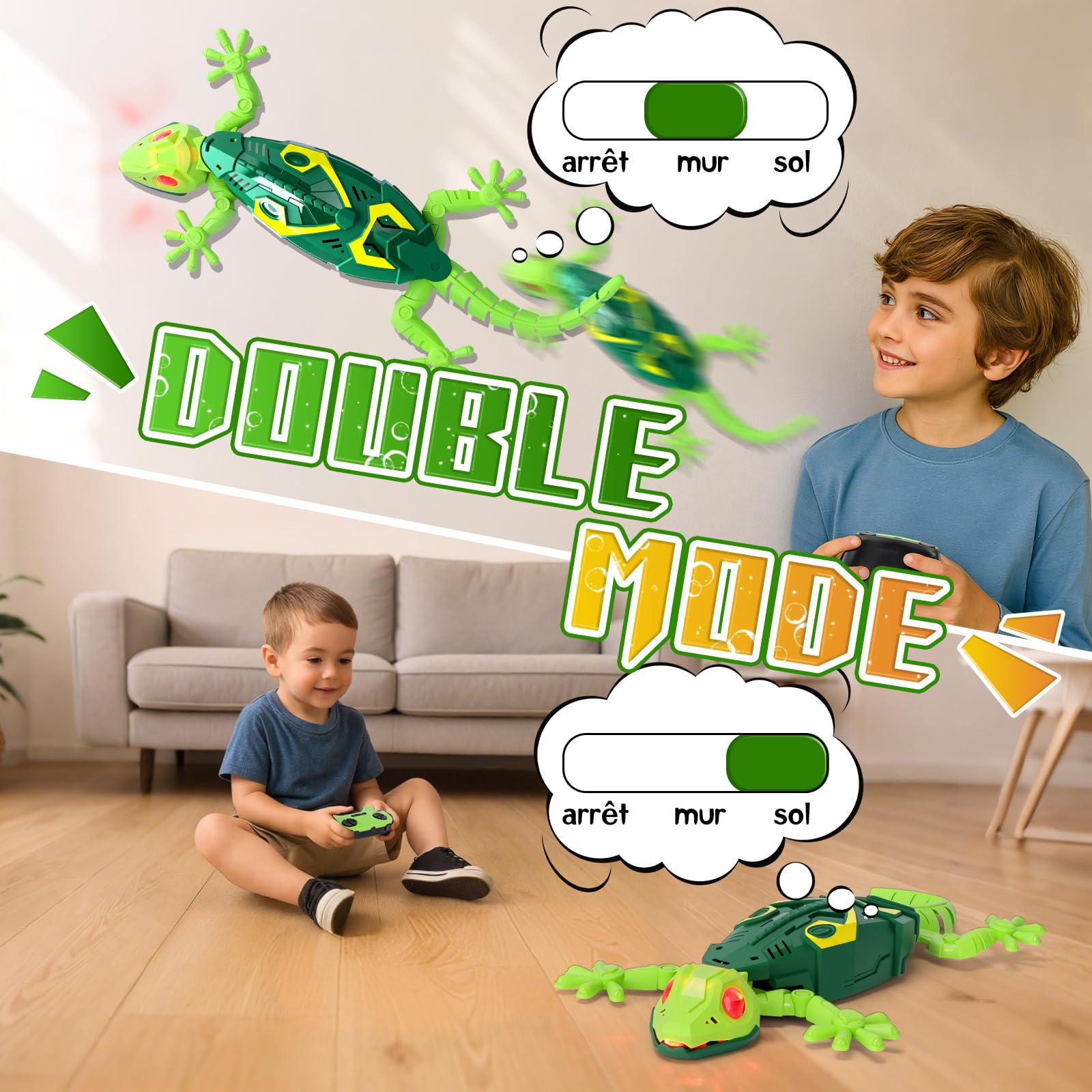 Charmofun Gecko Radiocommandé, lezard Télécommandé avec Yeux LED Lumineux, lezard Qui Grimpe Au Mur, Mouvements réalistes, Direction réglable, Jouet Cadeau interactif pour Enfants 3+ Ans (Vert)