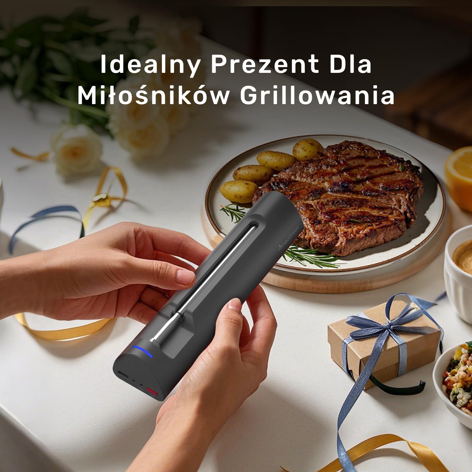 S Pro bezprzewodowy termometr do mięsa Bluetooth, 1 ultracienka sonda z 6 czujnikami, inteligentne monitorowanie aplikacji, wodoodporność IP69, cyfrowy termometr do gotowania do kuchni