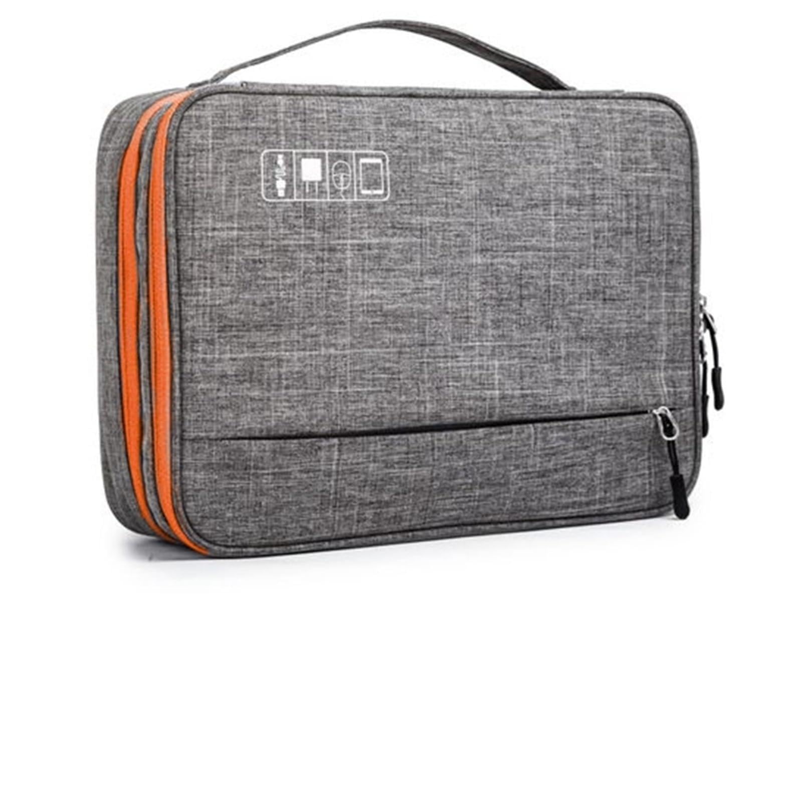 Borsa Organizer Cavi Borsa for accessori elettronici a doppio strato, con scomparti separati, strisce staccabili, custodia organizer portatile for dischi rigidi e cavi(Gray)