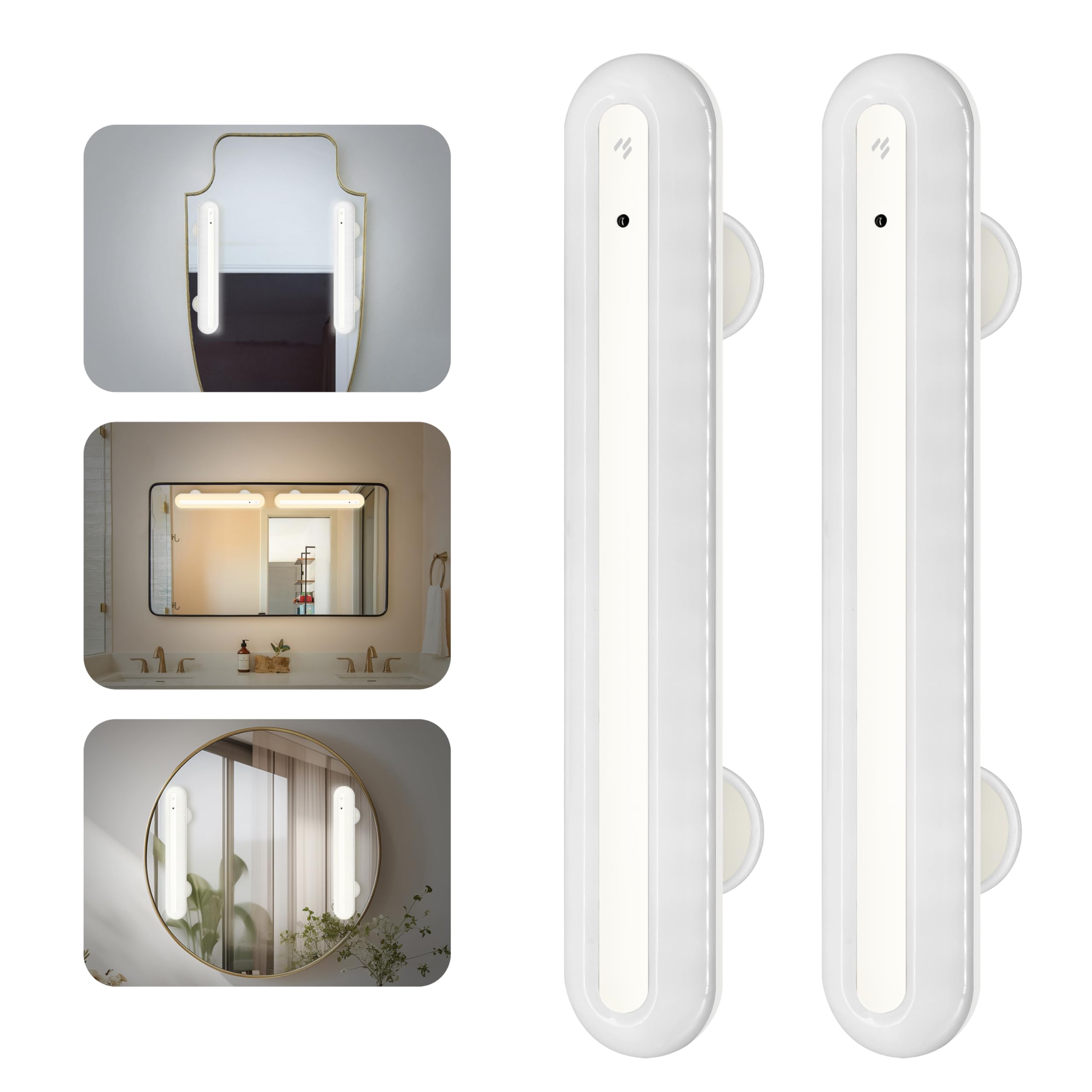 LED Schminktisch Dimmbar, 4000mAh Wiederaufladbar LED Spiegelleuchte Bad mit Fernbedienung, Kabellos Mirror Licht, Abnehmbare Magnet 360°Drehung Spiegellampe, Make-up Lampe, Weiss-2 Stück
