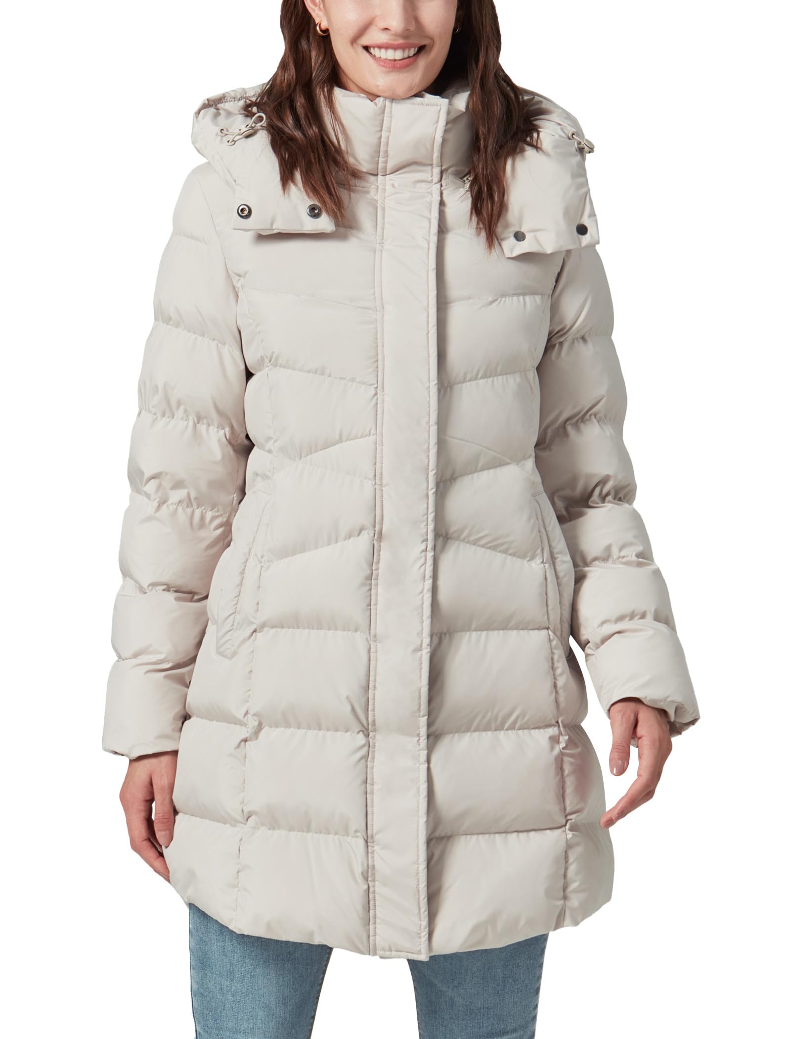 PUREPEAR Women's Winter Warm Long Puffer Jacket Detachable Hood Quilted Thicken Coats