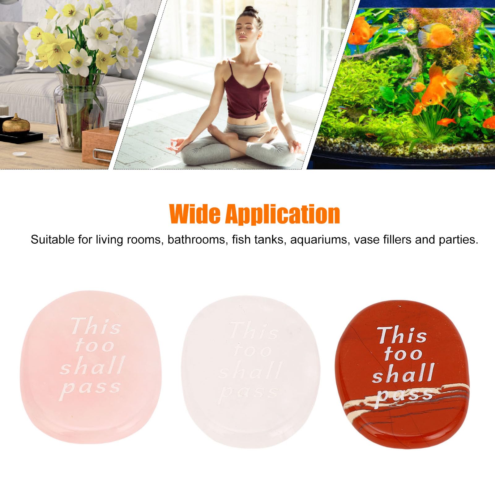 3Pcs Carved Inspirational Stone, Exquisite Processing Polishing Slick Crystal Encouragement Stones Words Motivational Decoration for Fish Jar Holiday Present