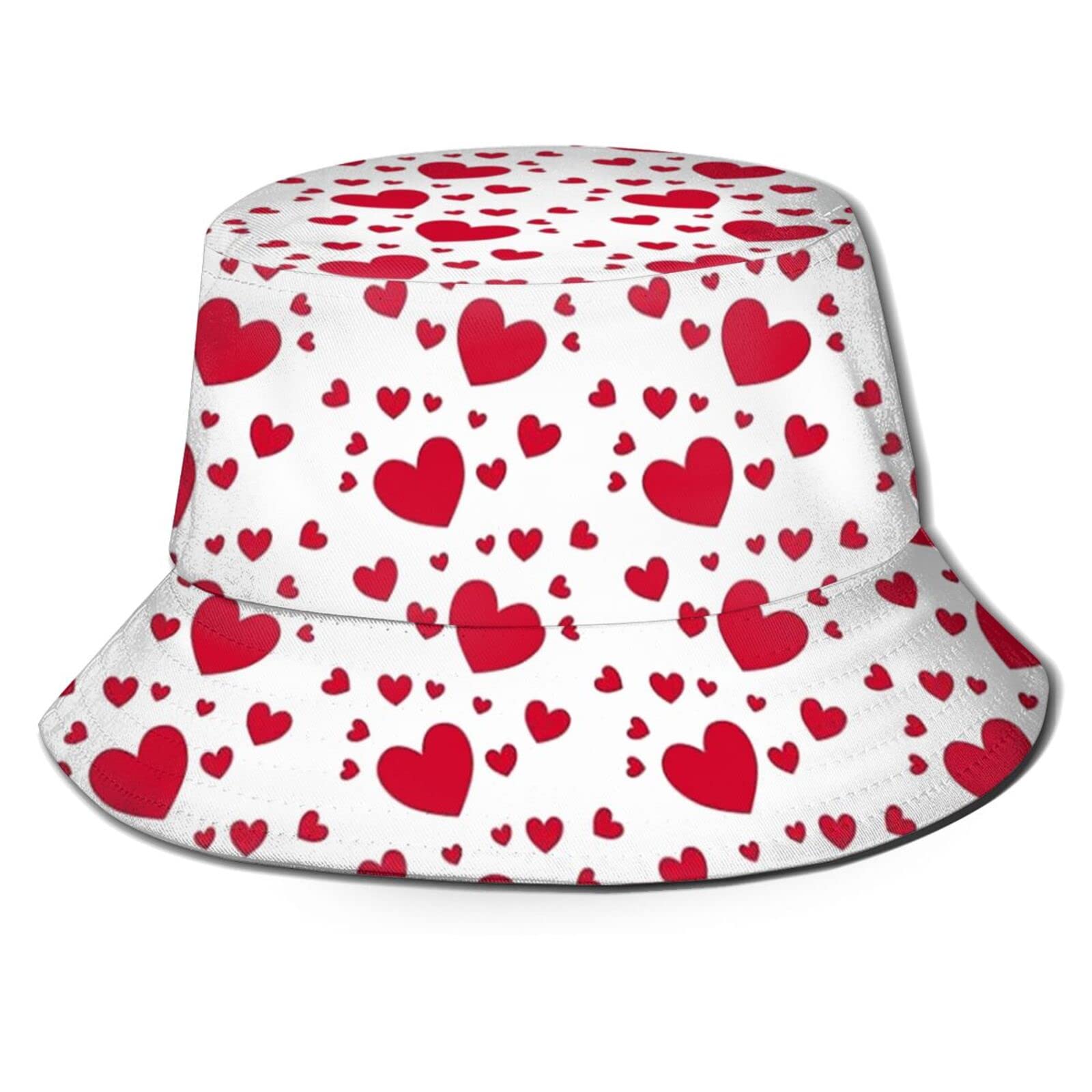 ASYGValentine's Day Cap Heart Bucket Hats Heart Shaped Unique Design hat Beach Sun Proctection Hat for Women Men, Valentine's Heart B03, One size