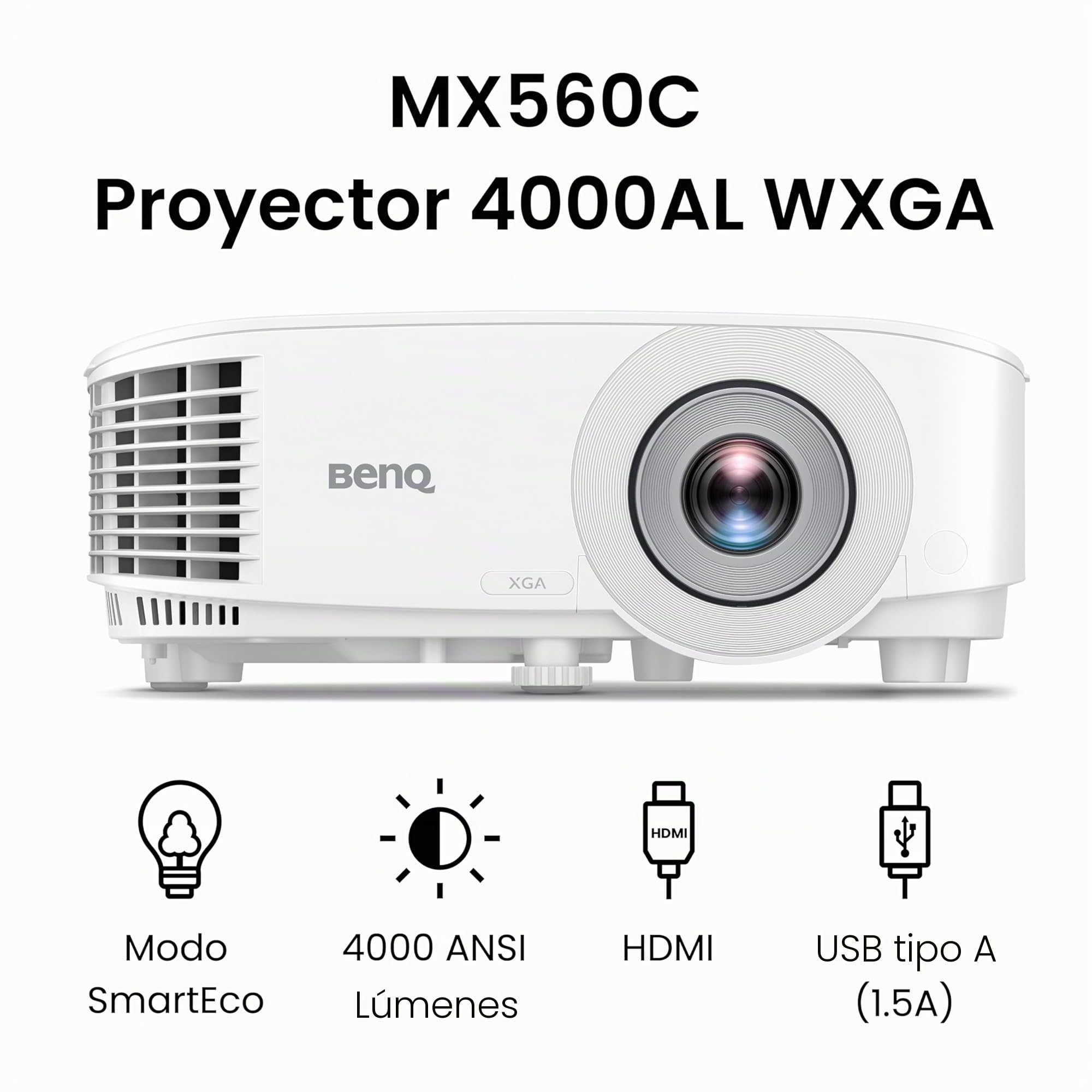 Proyector empresarial BenQ XGA (MX560C) DLP 4.000 lúmenes de Alto Brillo Relación de Contraste 20.000:1 HDMI, VGA Corrección Trapezoidal automática Configuración Sencilla Tecnología SmartEco