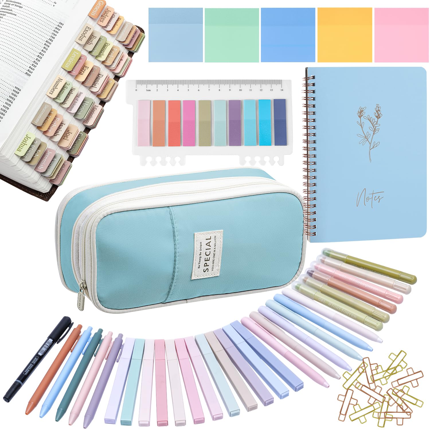 KOPKOFT Bibelstudiumsbedarf, Bibeljournaling-Kit für Frauen mit Tagebuch, Stifteetui, Tabs, Textmarker und Stiften, Bibelzubehör-Set für Frauen, Studenten, Anfänger, christliche Geschenke (blau)