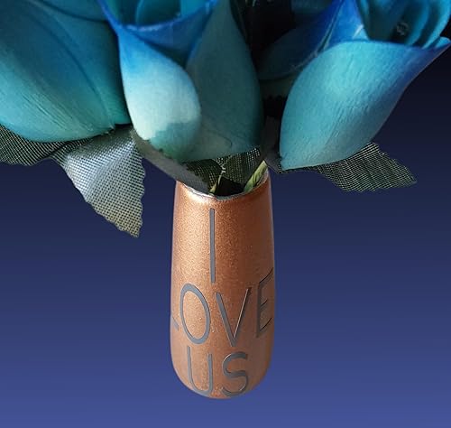 Miniatura 3 de Scented Blue Rose Bouquet In Copper Ceramic Vase With Quote I Love Us, WIth Fragrance Spray Artificial Flora 10 PCS Fake Flowers for Home Decor,