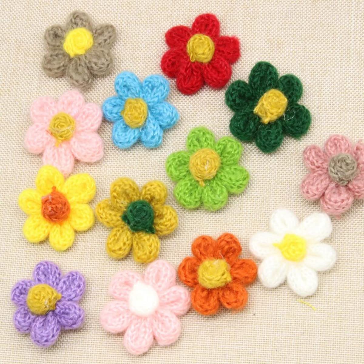 FZBNSRKO 60Pcs Crochet Flowers - Mixed Colors, 1.8 Inch, Wool Appliques For Crafts & Sewing