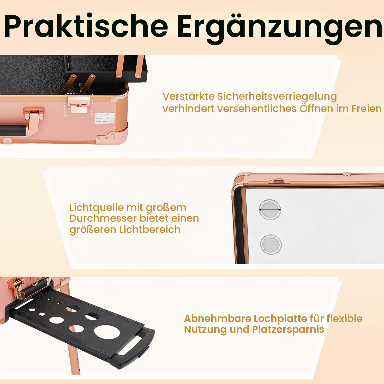 Kosmetikkoffer Trolley Schminkkoffer mit Beleuchtung & Spiegel, Make up Koffer mit verstellbare Beine Profi-Schminkstation mit Rollen Kosmetik Trolley Beauty Case