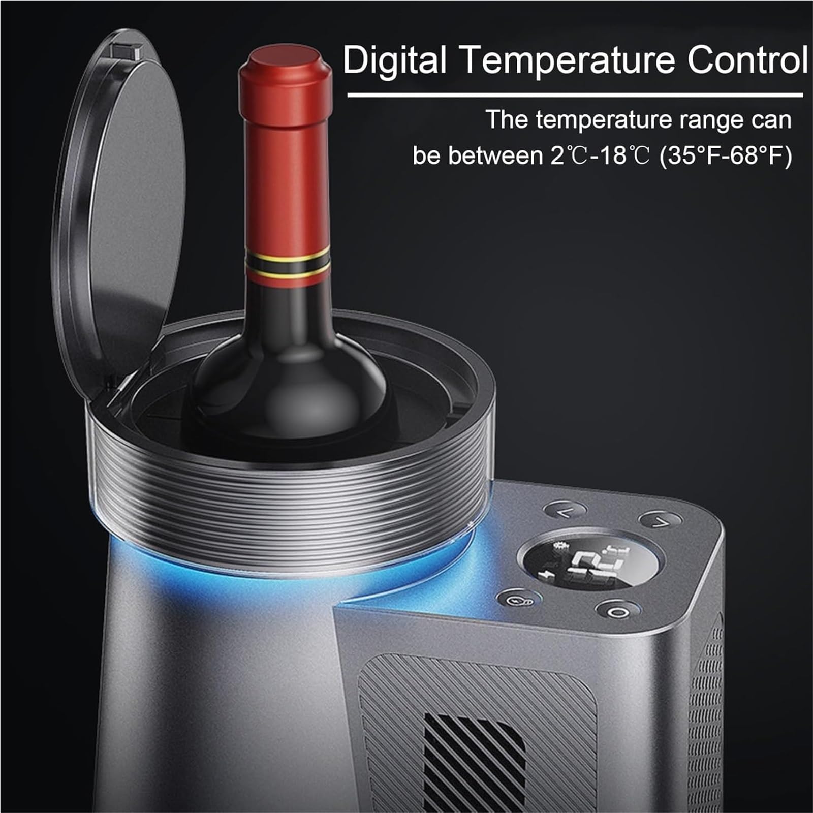 Enfriador de vino eléctrico para botellas individuales, enfriador de bebidas portátil de acero inoxidable, control LCD de 2 a 20 °C, ideal para fiestas, hogar, viajes, coche, capacidad de 750 ml