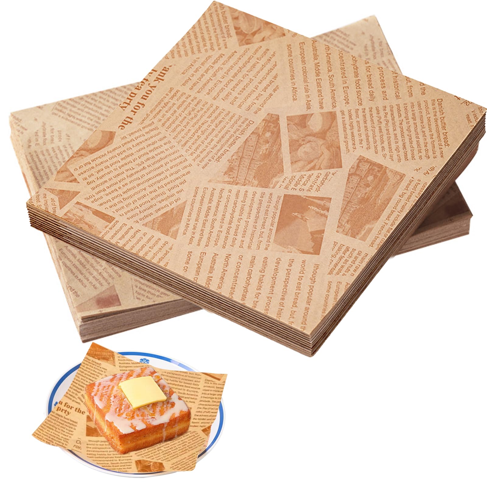 200pcs Greaseproof Burger Wrapping Paper - 22x22cm, Food Oil Proof for Bread, Chips, Sandwiches