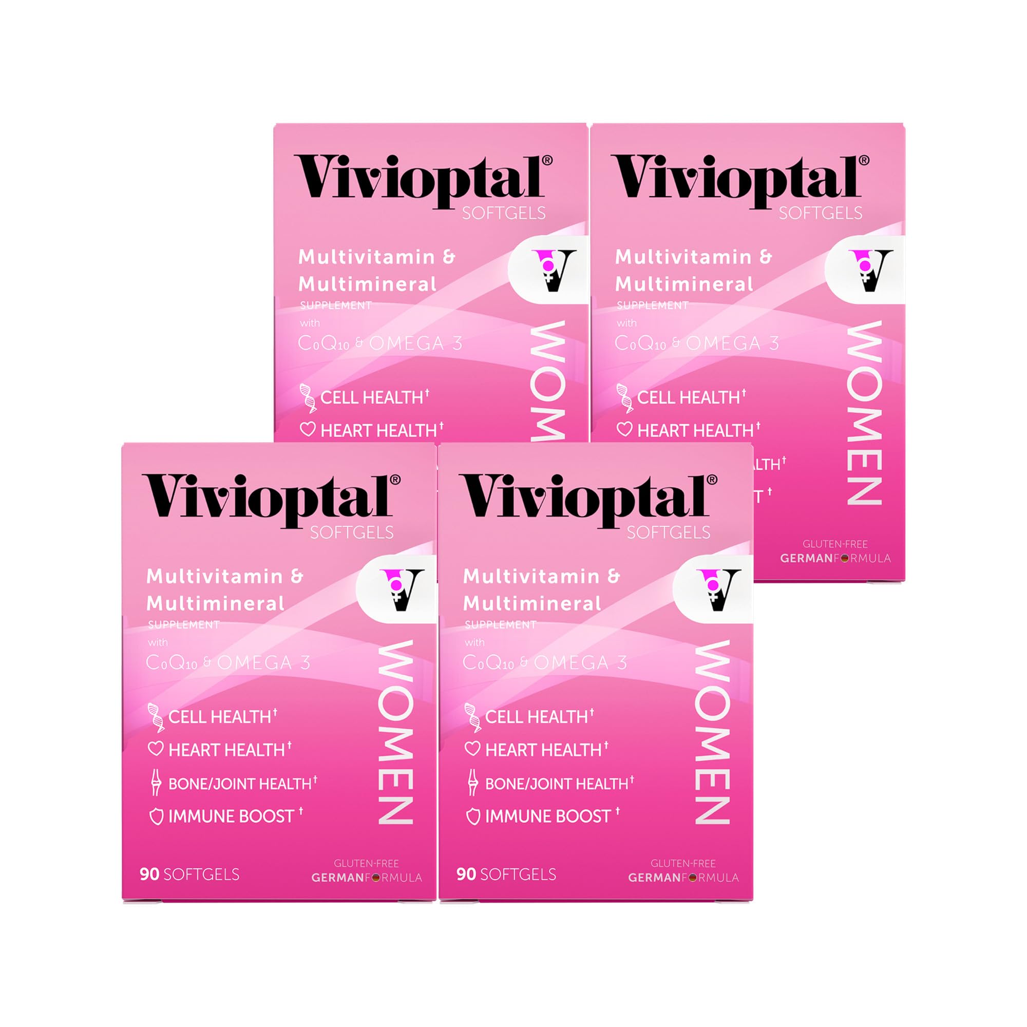 Vivioptal Women, 90 Capsules (1 Year Supply), CoQ10 & Omega-3, Multivitamin & Multimineral, Gluten Free, German Formula
