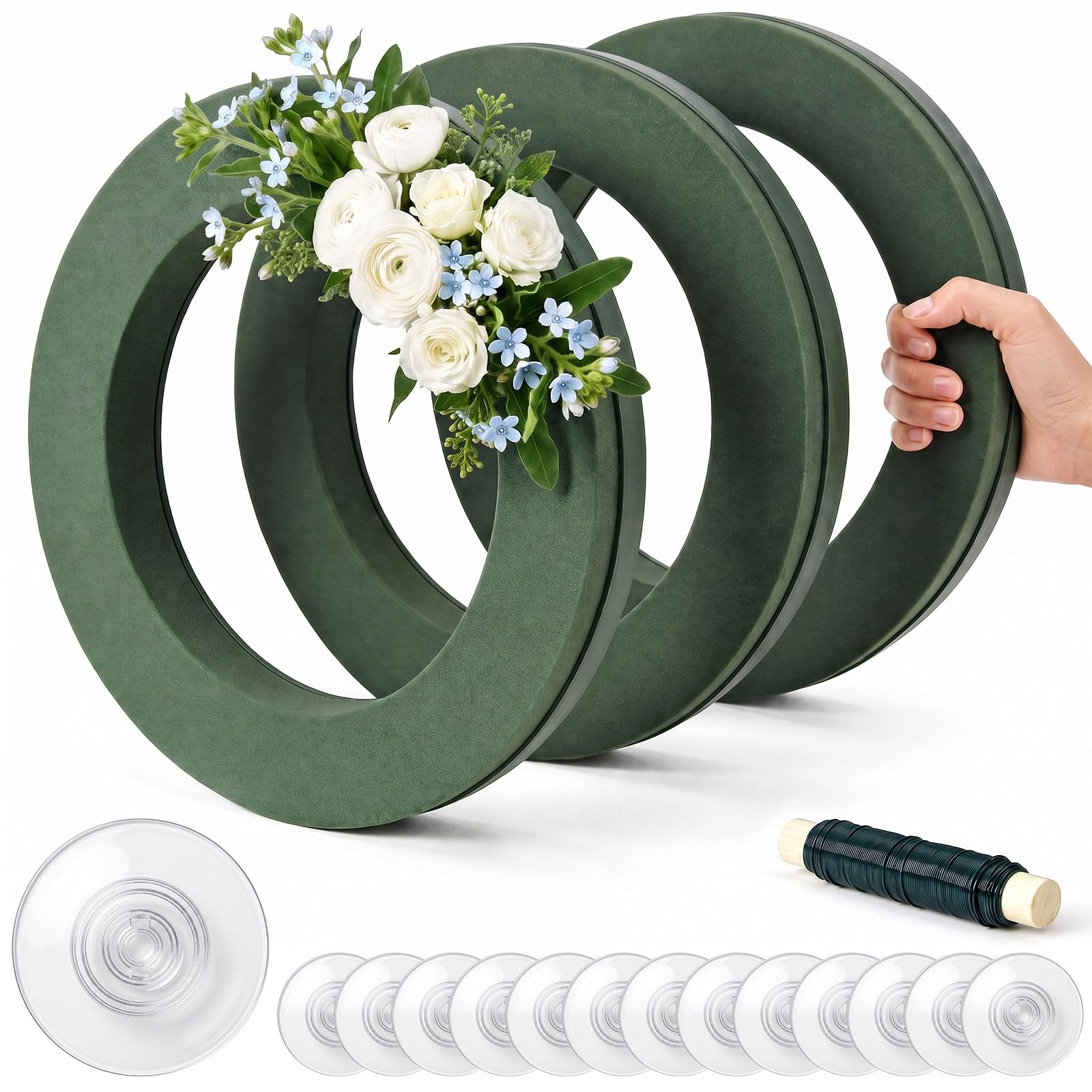 Jadive 3 Mousse Florale ∅ 42,5 cm Couronne en Mousse Florale Ronde Grande