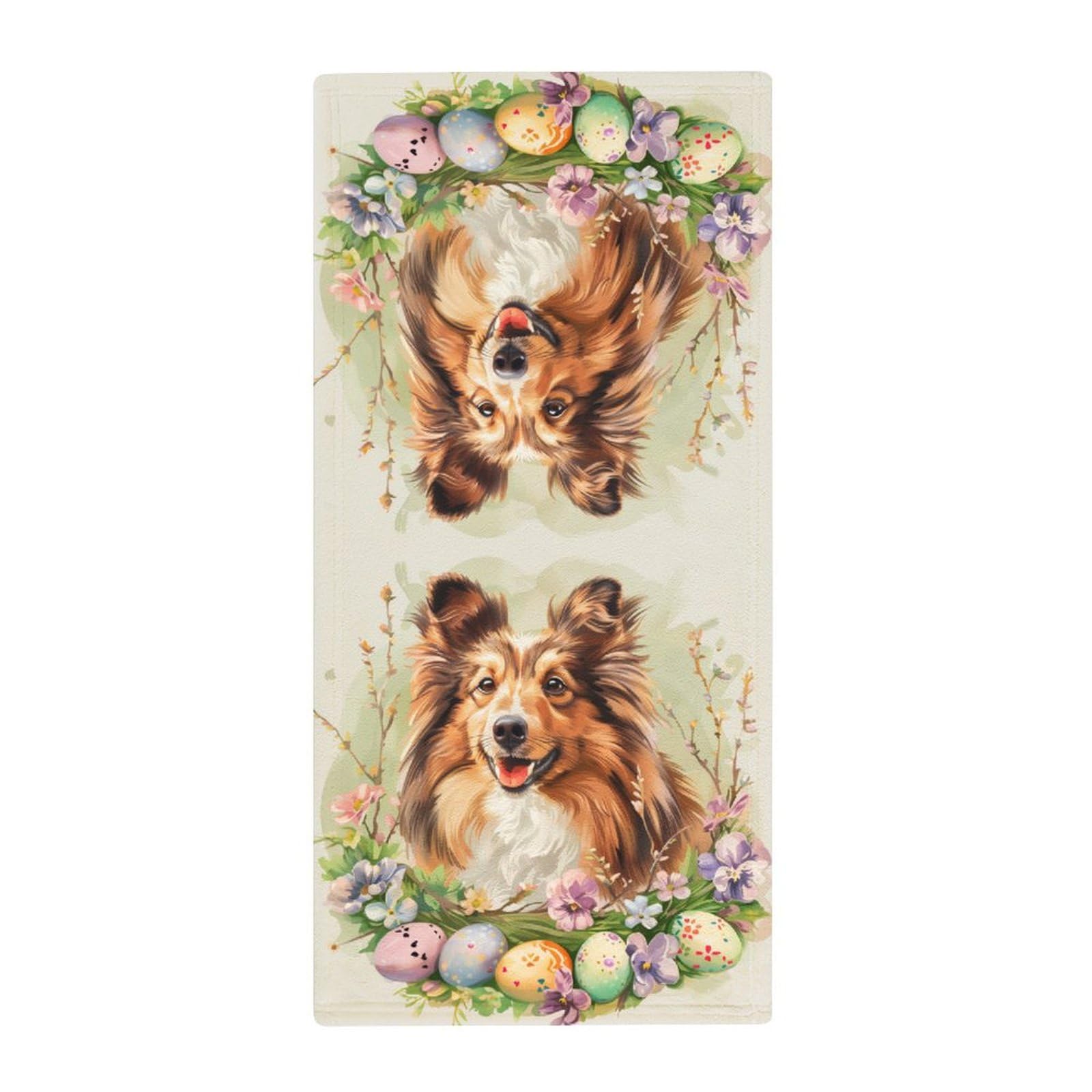 MoBlinko Dog Happy Easter Hand Towels for Bathroom 14 X 28 in Shetland Sheep Dog Smile Eggs Absorbent Face Towels Soft Hand Towel for Kitchen Bathroom Hotel Yoga