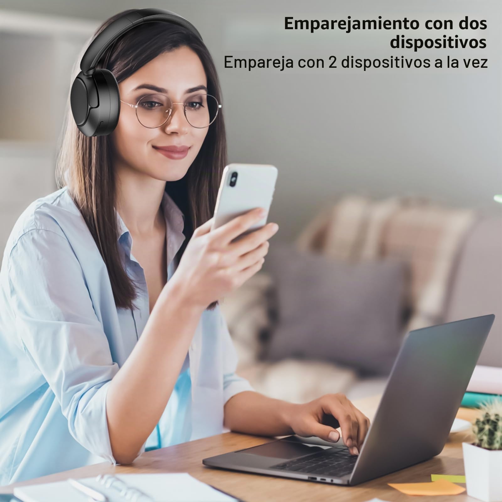 Auriculares Inalámbricos Bluetooth 5.4, Asistente Vocal,3 EQ Modos, Ruido Activa Híbrida, Auriculares Inalámbricos Diadema Estéreo HiFi con Micrófono,120 horas de reproducción con iOS y Android,Negro