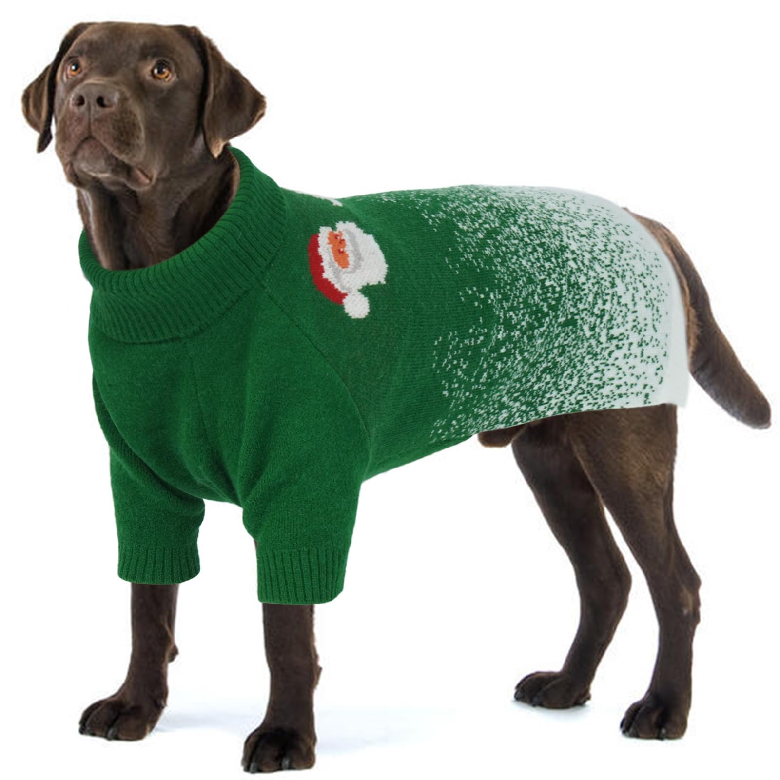 OUOBOB Dog Christmas Jumper, Cozy Knit Xmas Turtleneck Pet Outfit with Santa & Snowflakes, Warm Holiday Sweater for Medium Large Extra Large Dogs - Green 3XL