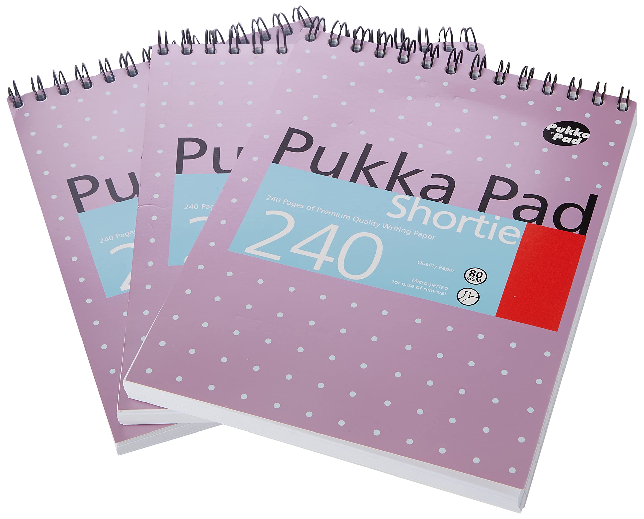 Pukka PadShortie Writing Pad 3-Pack – 23.5 x 17.8cm – Wire Head-Bound Notebook with 8mm Lines on 80GSM White Paper with Perforated Edges for Easy Removal – 240 Pages