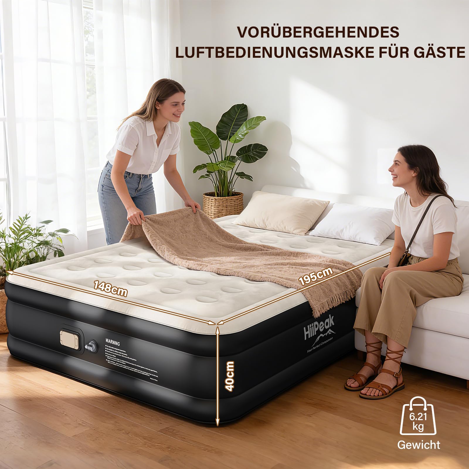 HiiPeak Luftmatratze Selbstaufblasend - Luftbett 2 Personen mit Integrierter Elektrischer Pumpe Aufblasbare Matratze 40cm Hoch aus Dickem PVC mit Weicher Suede Oberfläche Gästebett Campingbett