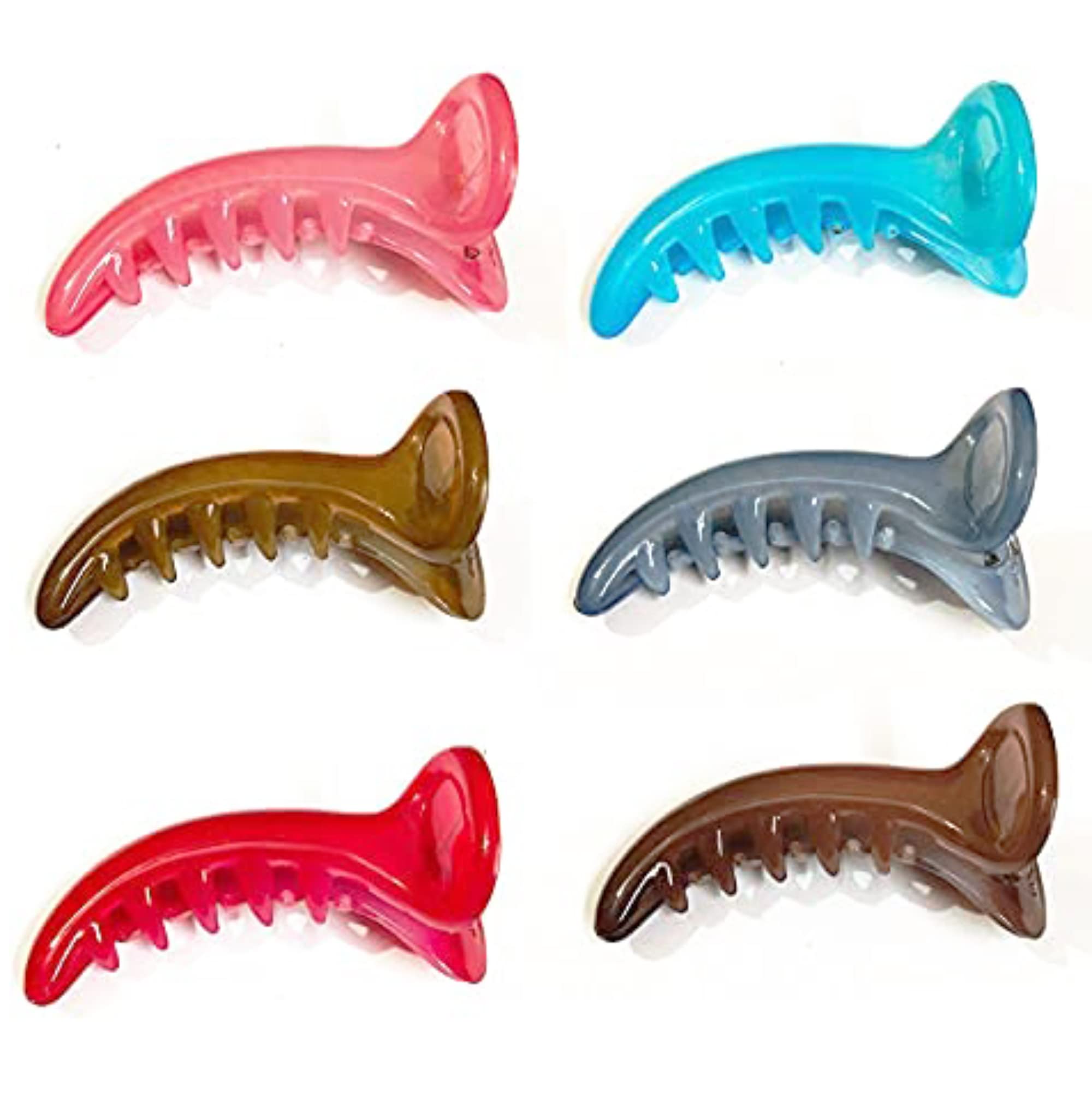 BIRDWARE 6 pc Banana Shape Mirchi Multicolor Solid Plastic Large No Show No-Slip Grip Jaw Slim hair Butterfly Claw Clip for Women