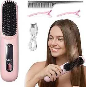 Escova Alisadora Sem Fio Com Display Digital, Pente Alisador de Cabelo Portátil Recarregável, Multifuncional Escova Modeladora, Três Opções de Temperatura Anti-Frizz Para Cabelo Fino, Cabelo Grosso