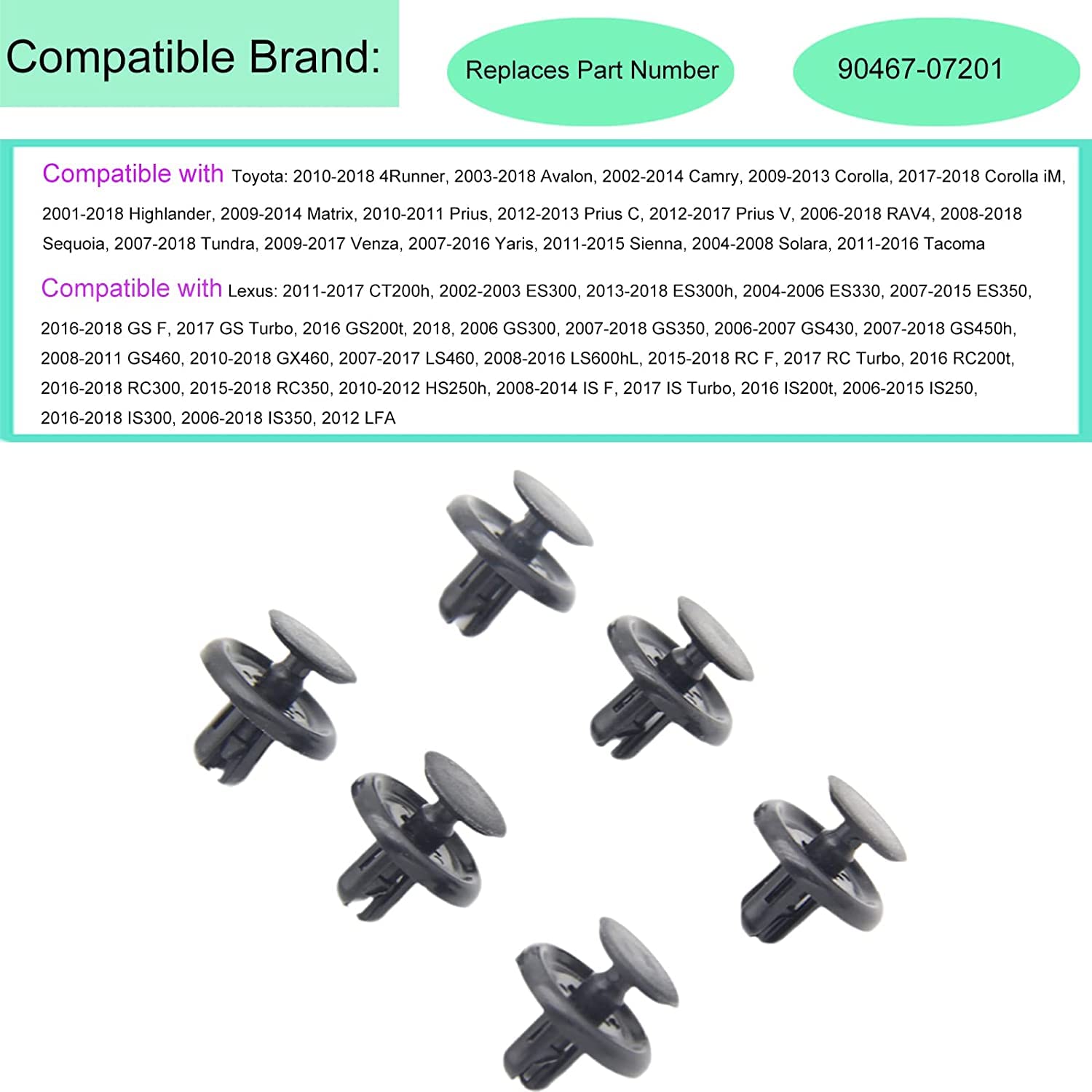 MYBA-S 90467-07201 Lot De 15 Pinces De Fixation Pour Revêtement Moteur