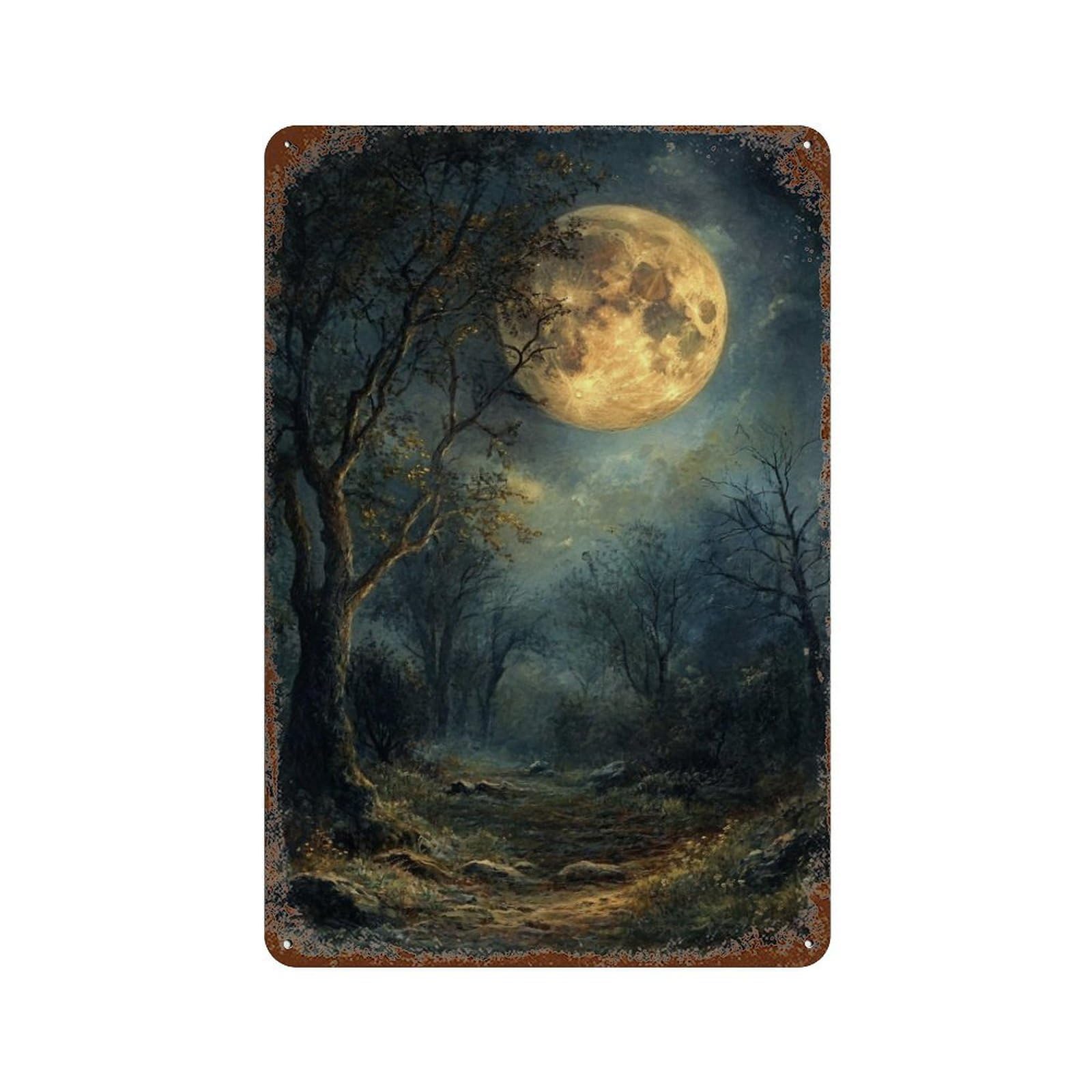 Moonlit Forest Pathway Vintage Metal Tin Sign 11.8"x7.9", Decorative Metal Wall Art for Garage, Pub Or Kitchen