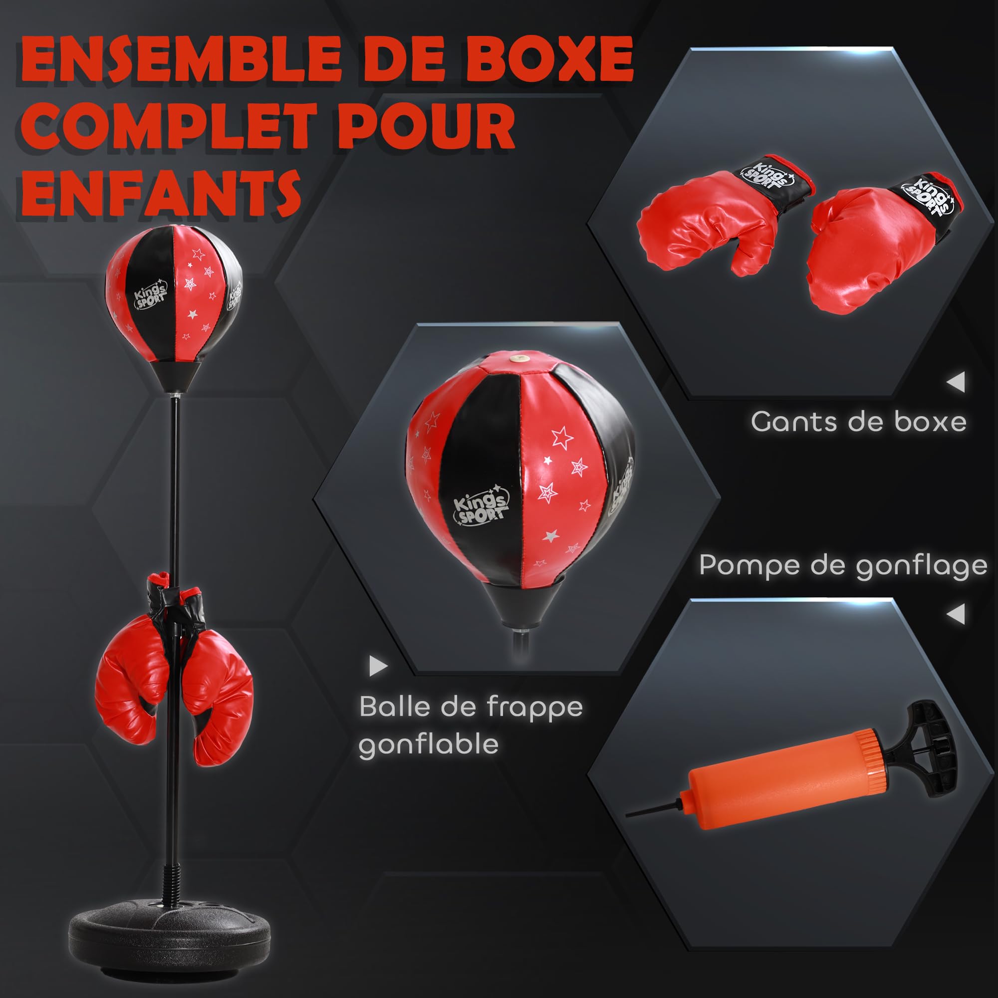 AIYAPLAY Sac de Frappe Enfants Punching Ball sur Pied pour Enfants de 5-10 Ans avec Gants de Boxe et Base de lestage, Sac de Boxe réglable en Hauteur 68-102 cm, Rouge