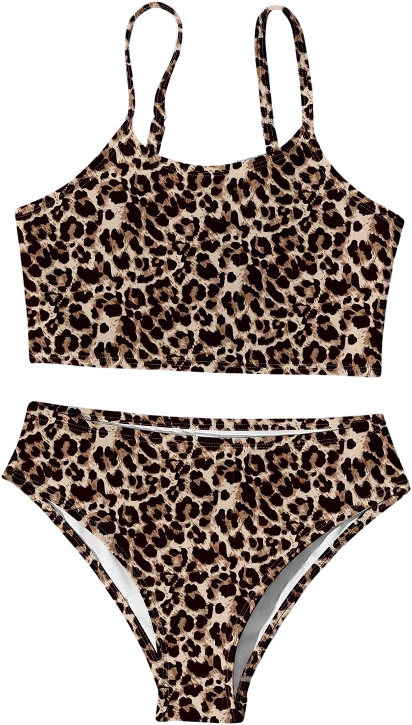 SHENHE Girl's 2 Piece Swimsuits Floral Leopard Print Adjustable Strap Cute Bathing Suits