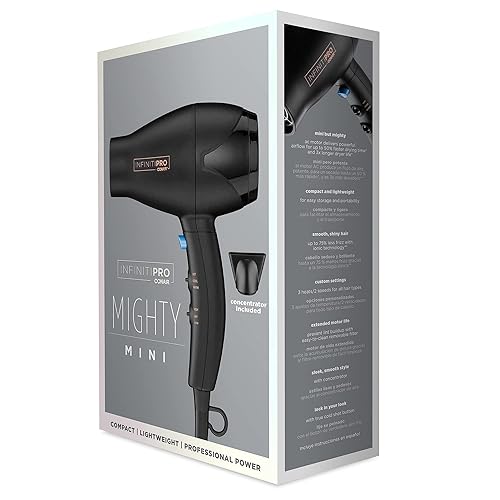 Miniatura 7 de Secadora de pelo compacta Infinitipro de Conair Mighty Mini ligera, profesional, con motor de CA, negra