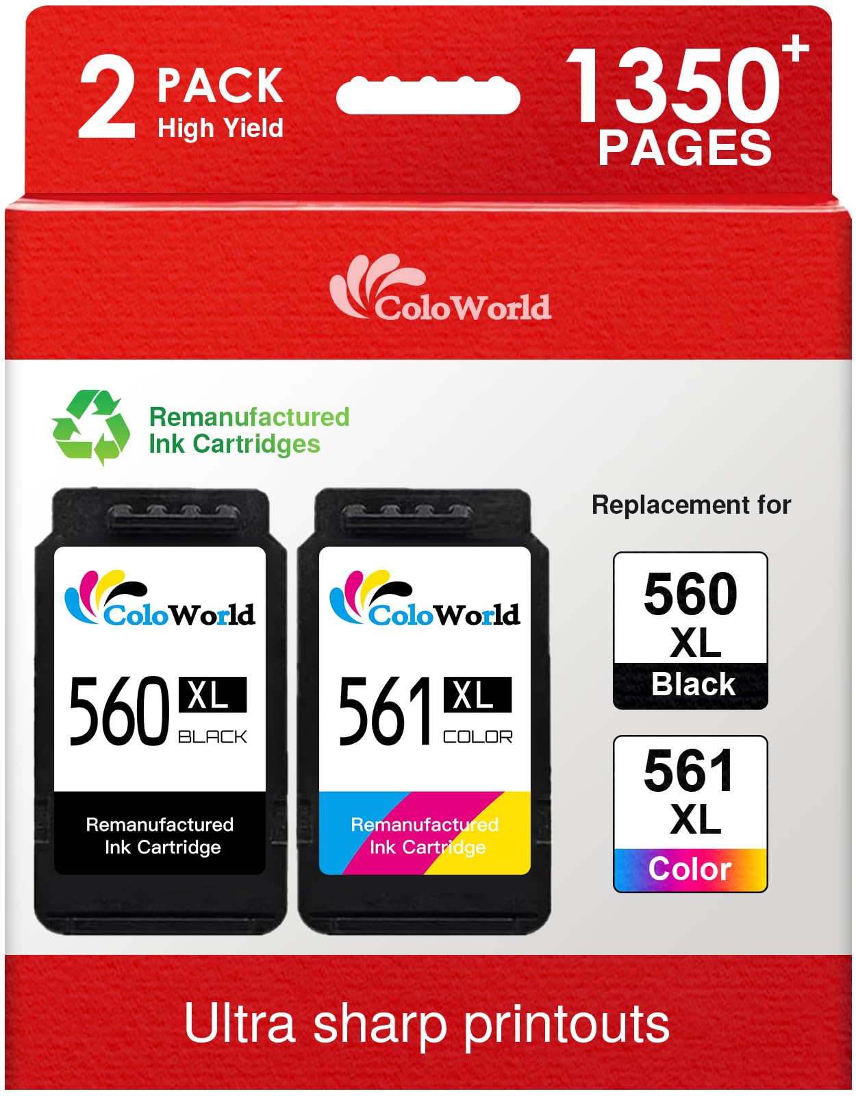 ColoWorld Druckerpatronen 560 561 XL Multipack – Kompatibel mit Canon 560 561 / PG-560XL CL-561XL – Bis zu 1350 Seiten-Für Pixma TS5350i TS5350a TS5350 TS5351 TS5352 TS5353 TS7450i TS7450 TS7451