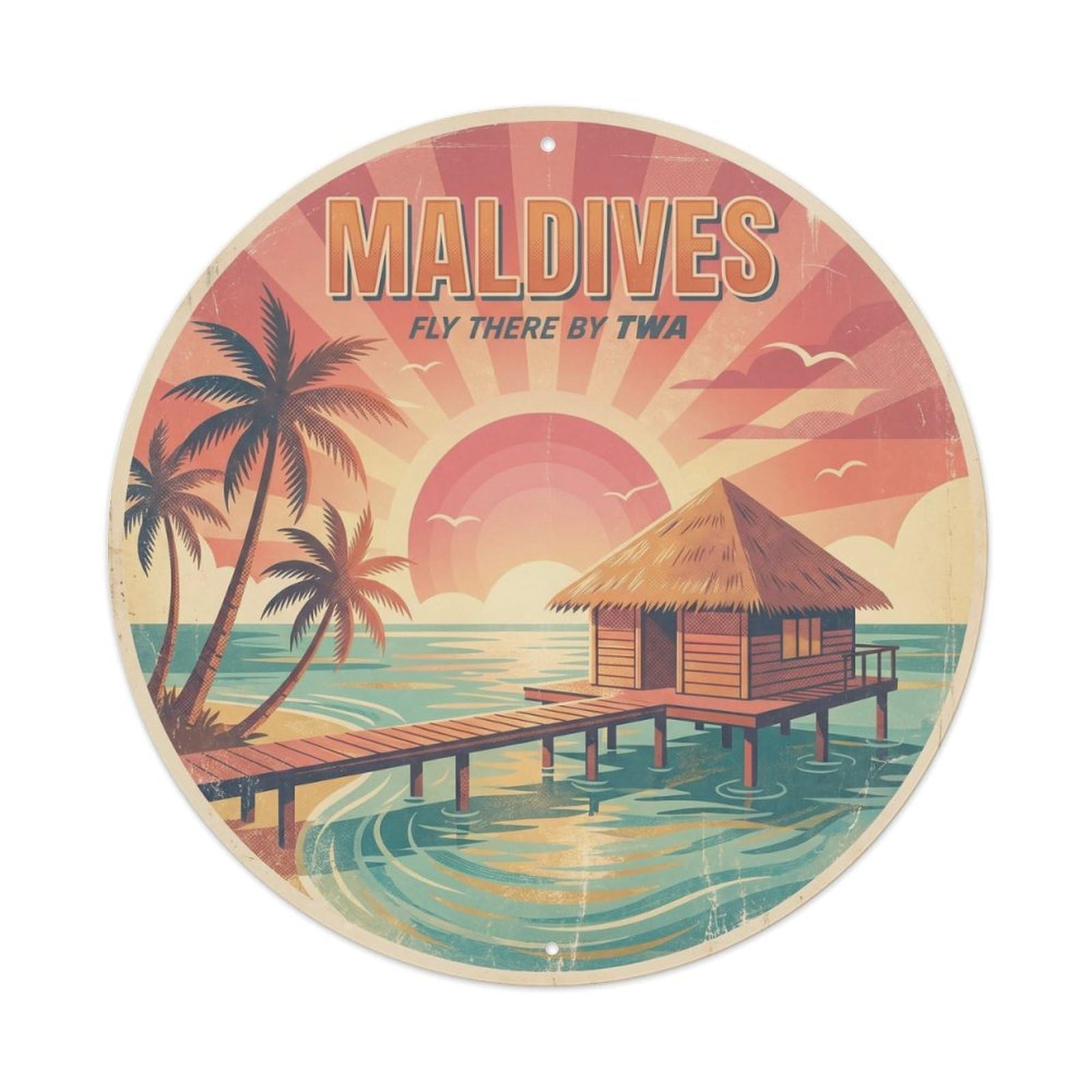 Maldives Beach Destination Atoll Coast Indian Ocean Metal Tin Sign