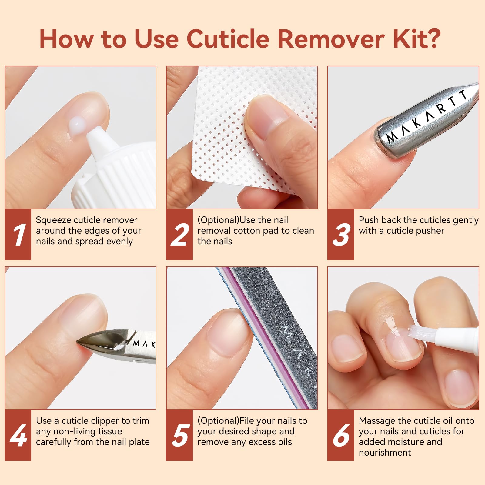 Makartt Kit de Remover de Cuticules avec coupe cuticules, lime à ongles pour stylo à huile de cuticules et liquide dissolvant de cuticules de 120 ML,Set de manucure pour adoucir et hydrater