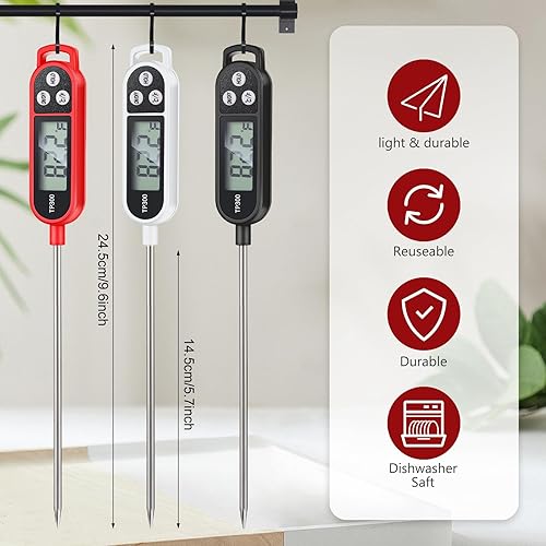 Miniatura 2 de 6 Termómetro digital de lectura instantánea para carne con sonda larga de 9.65 pulgadas, para cocina, alimentos, dulces, impermeable, para barbacoa