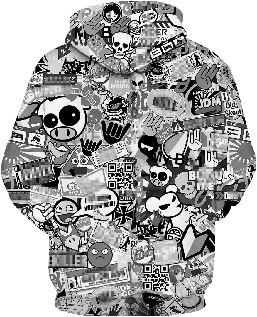LAOLIUSN Men's Hipster Hip Hop Urban Sweatshirt Graffiti Street Art Hoodie Funny Pullover - Image 2