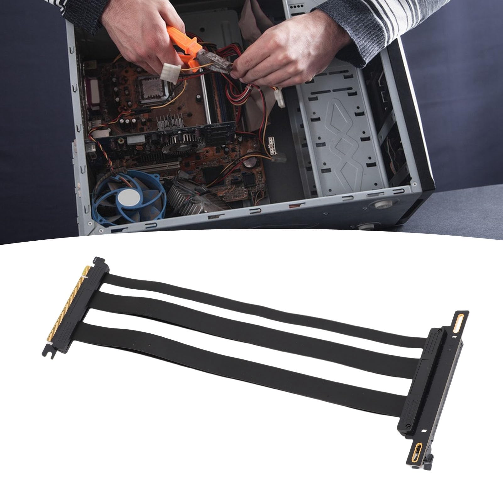 Zunate Kabel Pionowy PCIE 5.0 X16, 128 Gb/S Osłonięty PCIE 5.0 X16 Kabel Przedłużaczy GPU 90 Stopni Proste do Montażu Pionowego GPU dla Komputerów PC Serwer ITX Builds Computer (30cm)