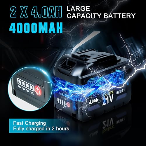 Miniatura 4 de Llave de impacto inalámbrica 1000N.m de 12 pulgada, pistola de alto par de 4800 RPM con 2 baterías de 4.0 Ah, llave eléctrica sin escobillas con luz