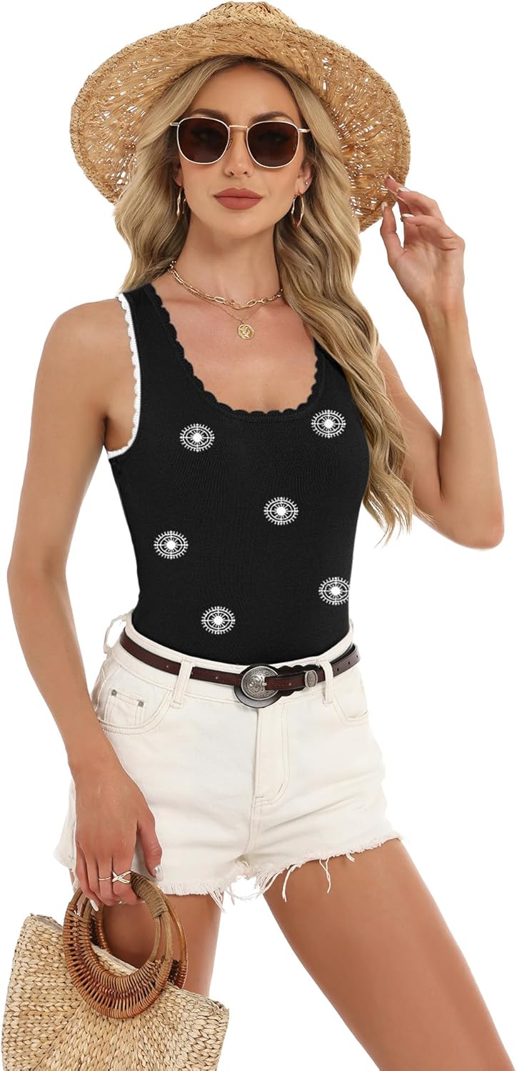 LOMON Womens Scoop Neck Tank Tops Sleeveless Ribbed Knit Scallop Edge Shirts Summer Casual Sexy Sweater Vest S-XXL - Image 4