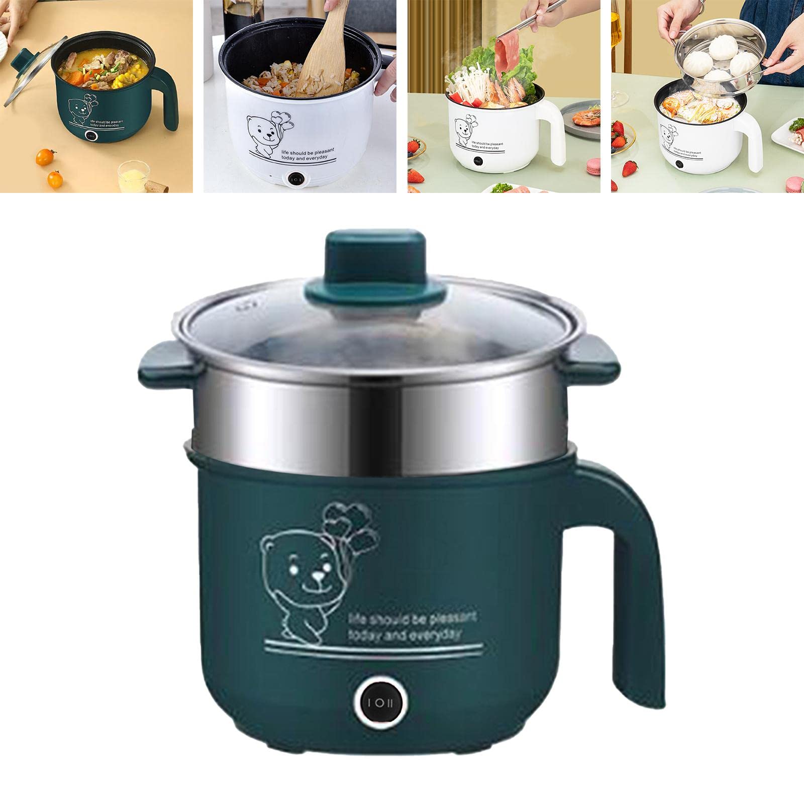 Sharplace Mini Hot Pot Ramen Cooker Antihaft-tragbare elektrische Mehrzweckpfanne für Home Office Dorm, mit Dampfgarer Grün