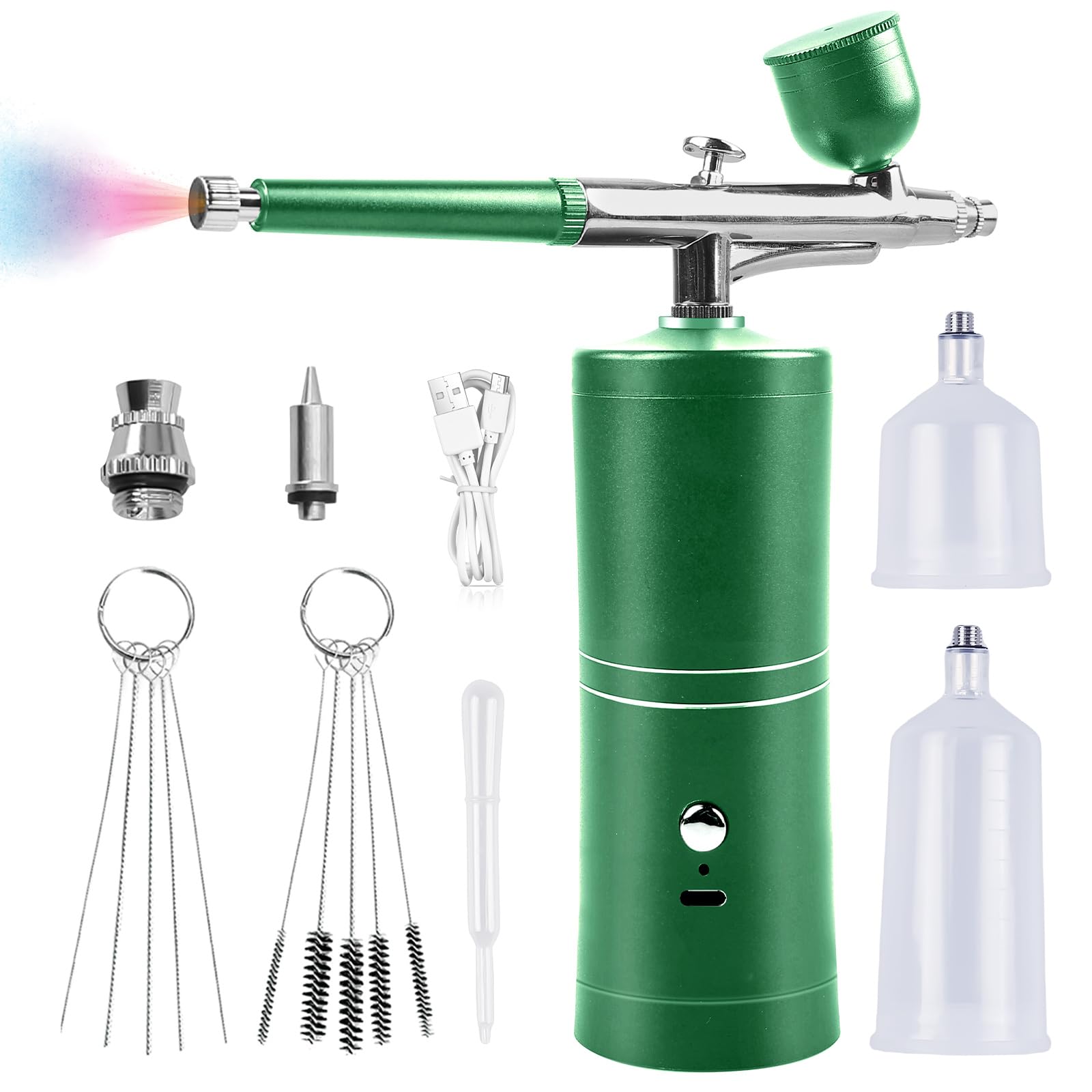 Set aerografo con compressore, pistola per aerografo manuale, kit aerografo ricaricabile, aerografo senza fili con compressore, per decorazione di torte, trucco, modellazione di tatuaggi (verde)