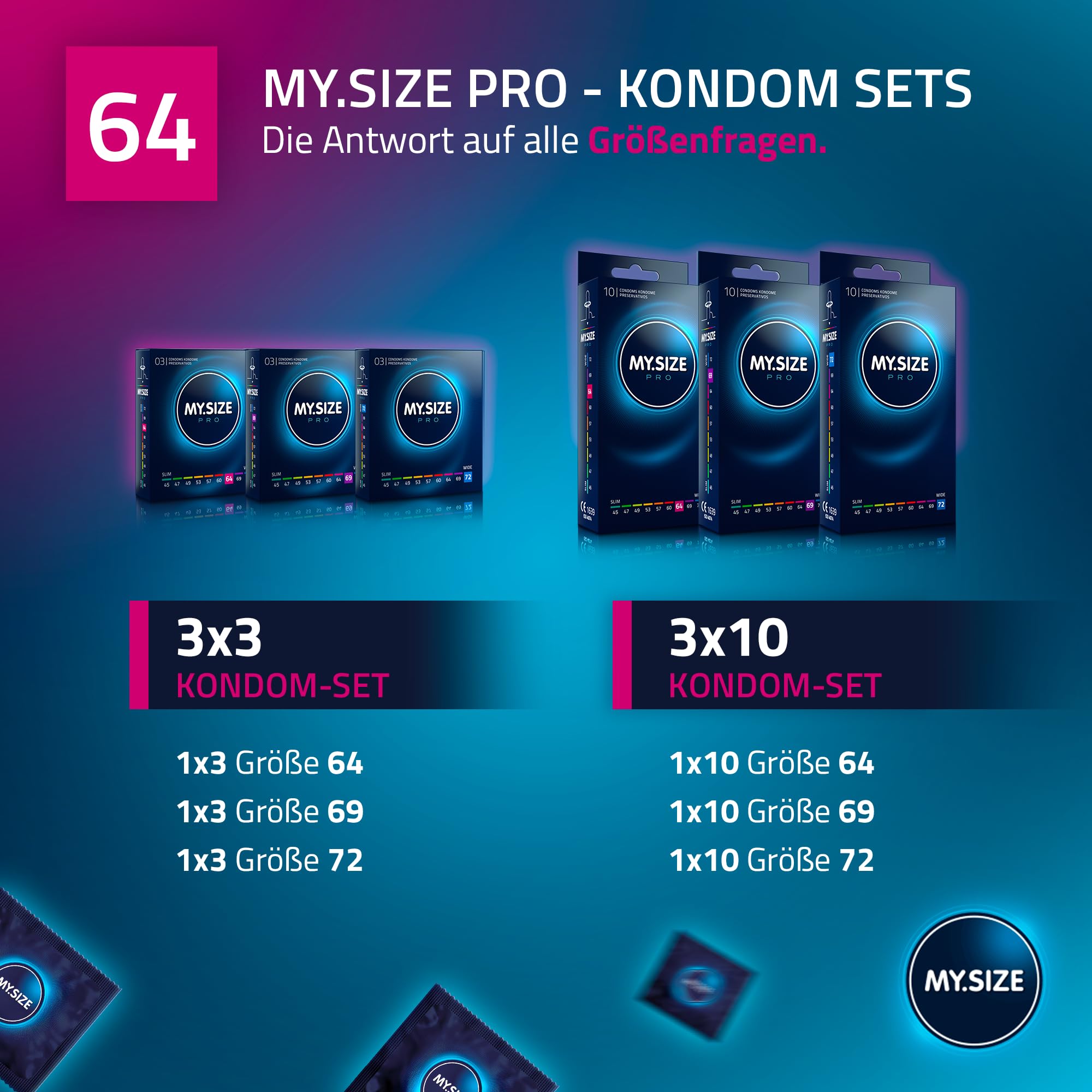 MY.SIZE PRO Elite Kondome, Größe 6, 64 mm, XL, 36 Stück – Extra reines Vytex-Latex, leicht zu öffnen