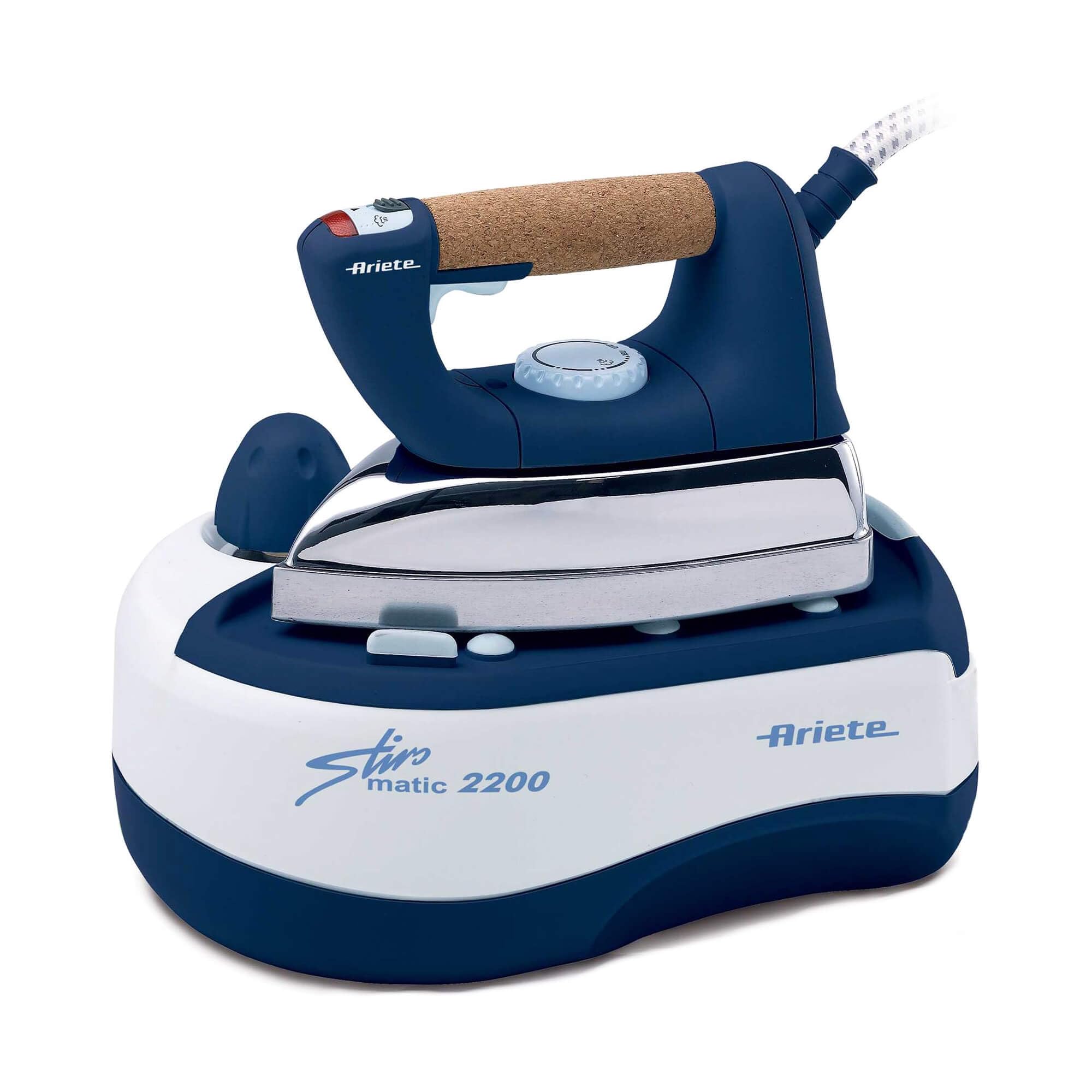 Ariete 6257 Stiromatic 2200 - Ferro da stiro con Caldaia in Acciaio Inox - Piastra in alluminio - manico in sughero - Vapore continuo fino 80 gr/​min