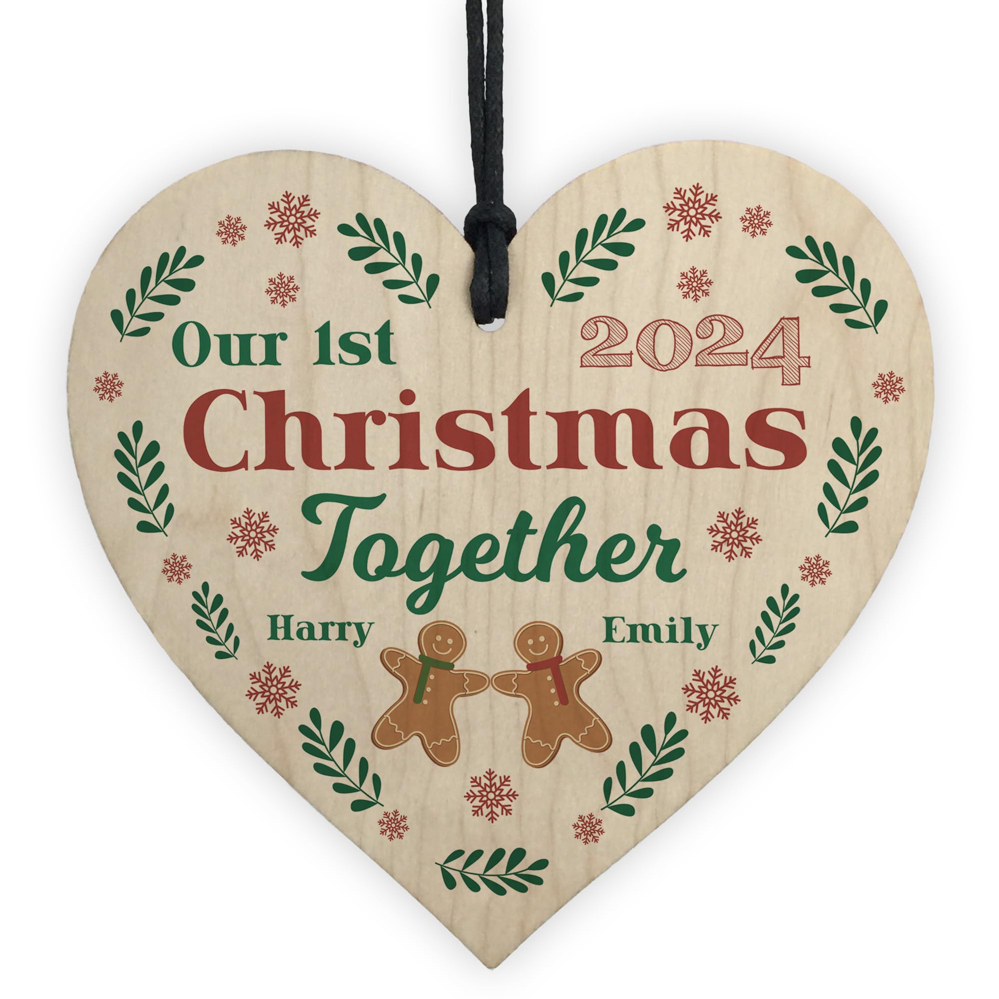Red Ocean Our 1st Christmas Together Bauble, Personalised For Couple Gingerbread Tree Decoration, Christmas Bauble for Boyfriend Girlfriend Couple, Him Her, Wood Tree Decoration Keepsake