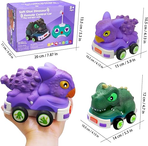 Miniatura 6 de Juguete de dinosaurio a control remoto para niños pequeños, paquete de 2 autos RC de 2.4 GH, juguetes de 3, 4, 5, 6 años, juguetes de dinosaurio con