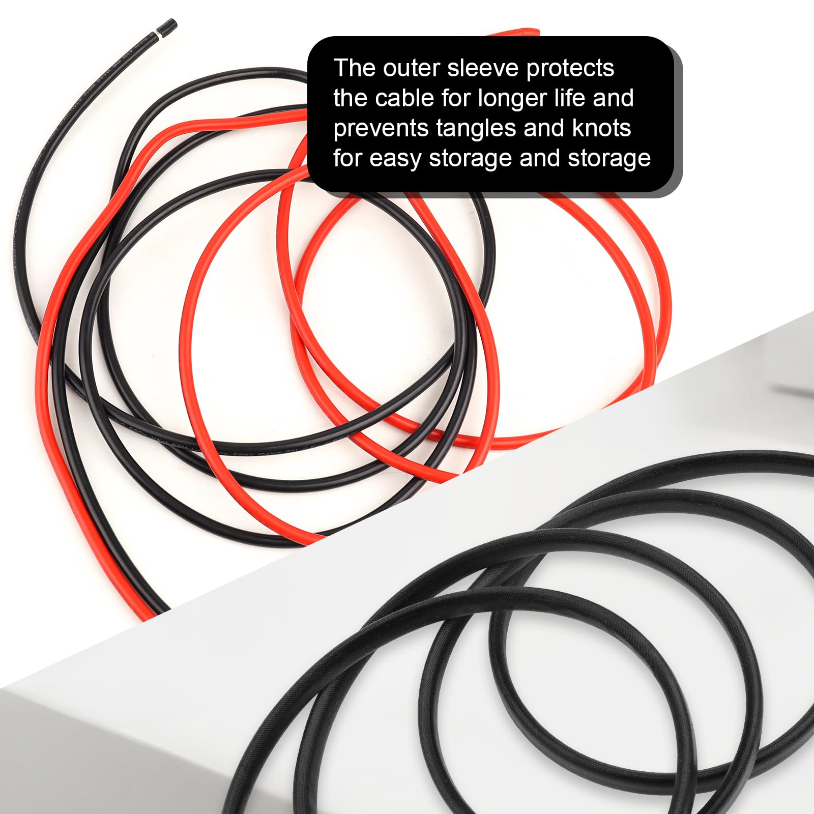 MOOKEERF Cable de batería solar – Cable inversor de corriente de calibre 8 de 8 pies con funda protectora ignífuga fotovoltaica para conectar batería y controlador de carga para panel solar automotriz