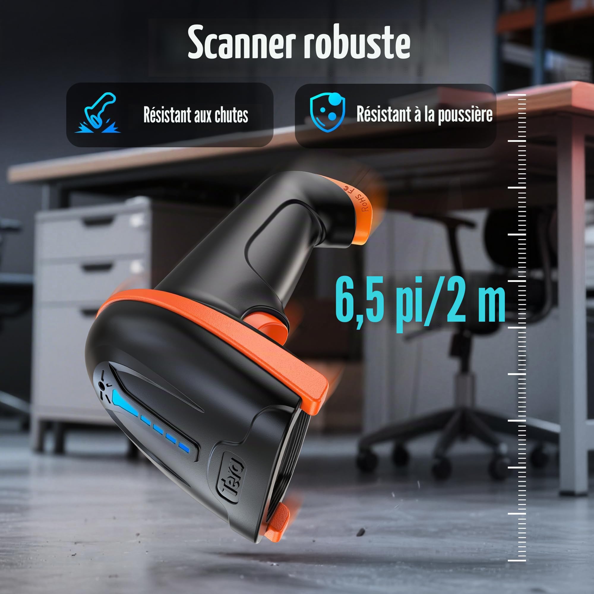 Tera 300,000 Pixel Lecteur de Code à Barre sans Fil 1D/2D USB Douchette Scanner de QR Code Main Libre pour Smartphone Mobile Paiement d'Écran avec Support, D5100-Z